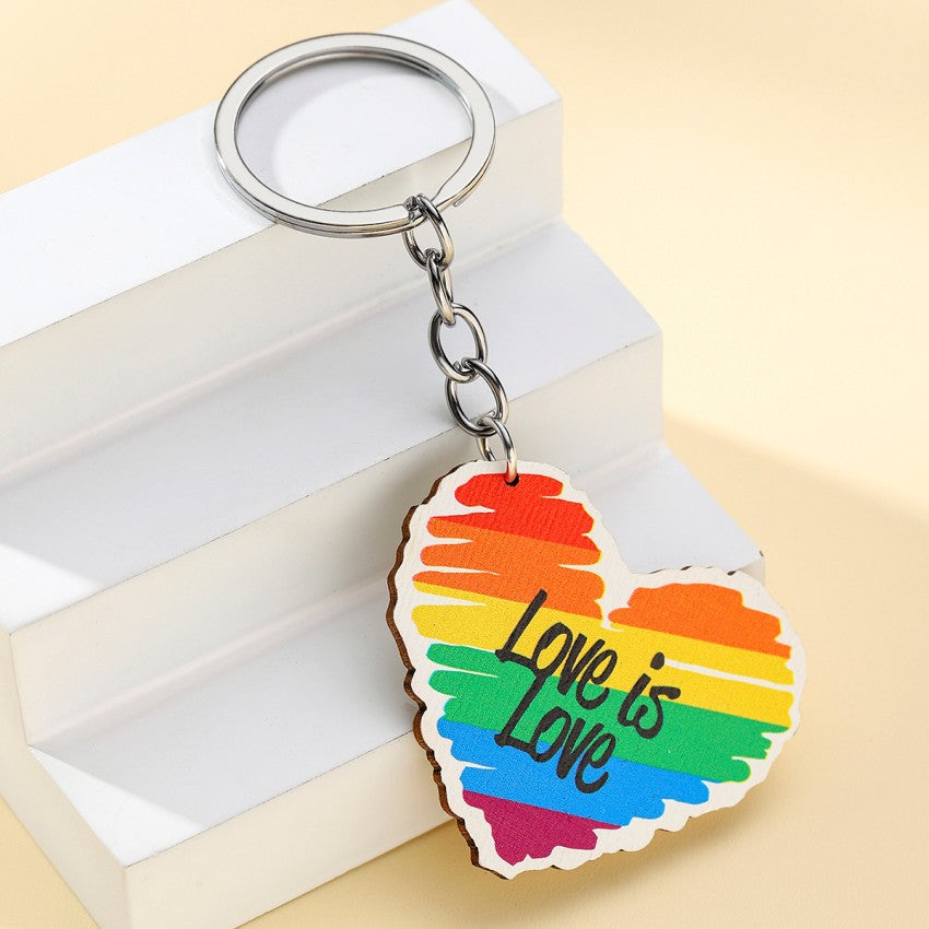 Lista de madera de corazón de durazno al por mayor lgbt llavero